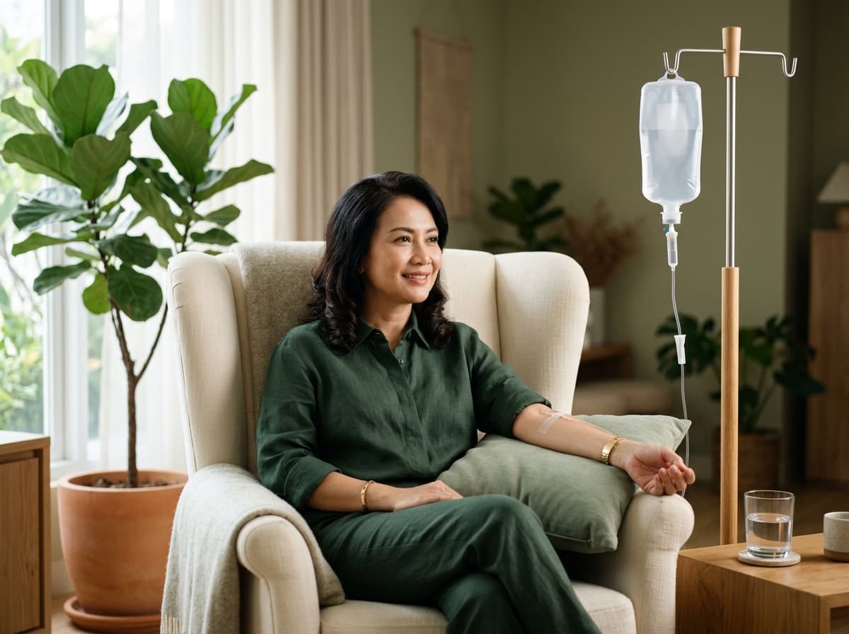 Perempuan bersantai menerima Body Balance di kursi rumah