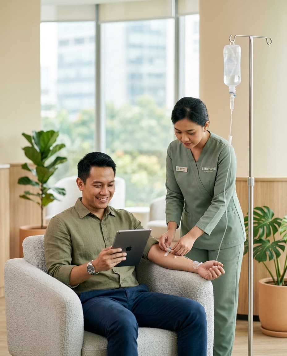 Profesional menerima Boost Drip sambil tetap produktif