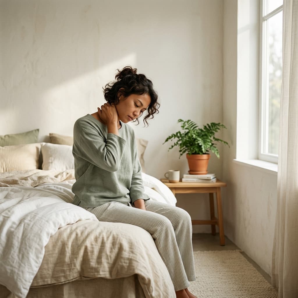 Perempuan bangun pagi masih terasa lelah dan pegal